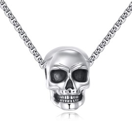 DAYLINLOVE Gothic Skull Necklace 925 Sterling Silver Punk Rock Hip Hop Pendant Necklace Punk Jewellery for Men