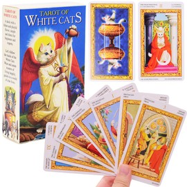 Ksopsdey White Cats Tarot Cat Tarot Cards Set with Colour Box Tarot Cards for Beginners Party Games Card Games for Adults Fate Prediction Cards English Version