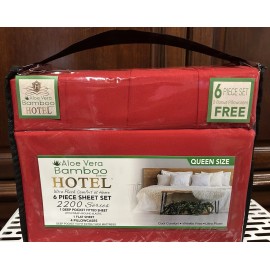 Aloe Vera Bamboo Hotel Queen Size Bedsheets Hotel Bamboo & Aloe Vera Red Color 6pc-Stays Cool & Soft