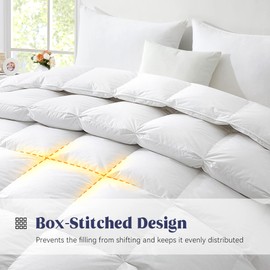 puredown® Goose Feather Down Comforter Full Size, All Season Medium Warmth Duvet Insert, Luxury Hotel Collection Bedding Comforters, Ultra Soft 100% Cotton Cover Shell(90x90,White)