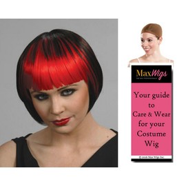 2 Tone Pageboy color BLACK/RED - Enigma Wigs Anime Cosplay China Doll Goth Straight Bangs Vampiress Women Bundle with Cap, MaxWigs Costume Wig Care Guide