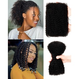 Afro Kinkys Bulk Human Hair-Curly Human Braiding Hair Bulk for Twist,Loc Extensions,10 Inches Natural Black,100% Soft Human Hair Bulk