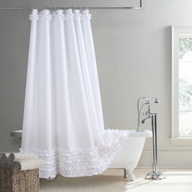 MVSUTA Ruffled White Modern Polyester Fabric Shower Curtain,Waterproof Decoratived Farmhouse Shower Curtains for Bathroom,72" W x Extra High 84" L
