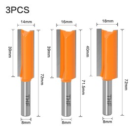 TXHF Set of 3 8 mm Shank Straight Milling Cutter Set Wood Cutter Router Bit Router Bit Groove Cutter Wood Cutter - 14 mm, 16 mm, 18 mm