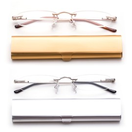 Newbee Fashion -"Pocket" Readers Ultra Compact Spring Temple Reading Glasses w/Portable Pocket Clip Aluminum Case