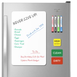HOMiDEK Magnetic Dry Erase Board: Small Fridge Whiteboard, Flexible Refrigerator Magnet White Board, Blank Writing Note Sheet with Dishwasher Magnet Clean Dirty Sign, 4 Markers & Eraser - 17 x 11