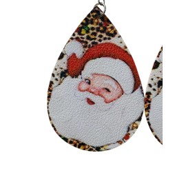 Unbranded Santa Claus w/ Leopard Print Double Sided Christmas Earrings 2”x 1.5”