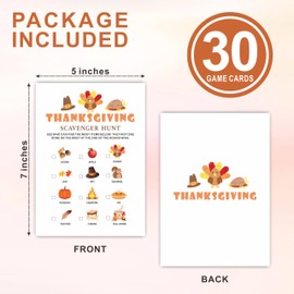 VZVCTFS Thanksgiving Game Set - Scavenger Hunt - 30 Pcs Double-Sided Fill in Style Game Cards for Family, Friends, Classroom Party Activities & Supplies - A04