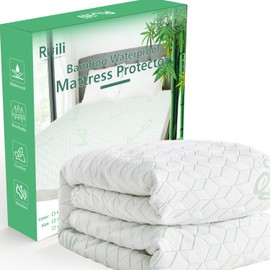 Queen Waterproof Mattress Protector Washable Mattress Padded Cover Rayon Bamboo Fitted Queen Size Bed Protection Noiseless Plastic Bed Pad Deep Pocket Up 18“ Soft&Breathable
