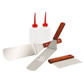 BBQ-Toro 5-teiliges Edelstahl Grill Plancha Zubehör Set | Plancha Grill Zubehör Set mit Pfannenwender, Spachtel, Spritzflaschen | Teppanyaki Grill Werkzeug, Plancha Kit | Grillwender-Set