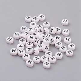 Handicraft Emporium Flat Round Alphabet Acrylic Beads | 20g | H