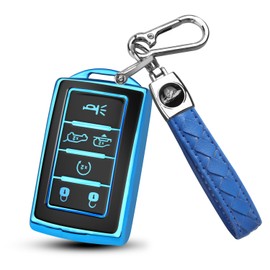 QBUC for Jeep Key Fob Cover Compatible with 2021 2022 2023 2024 2025 Grand Cherokee L Wagoneer Smart 6 Button Key Shell Key Case