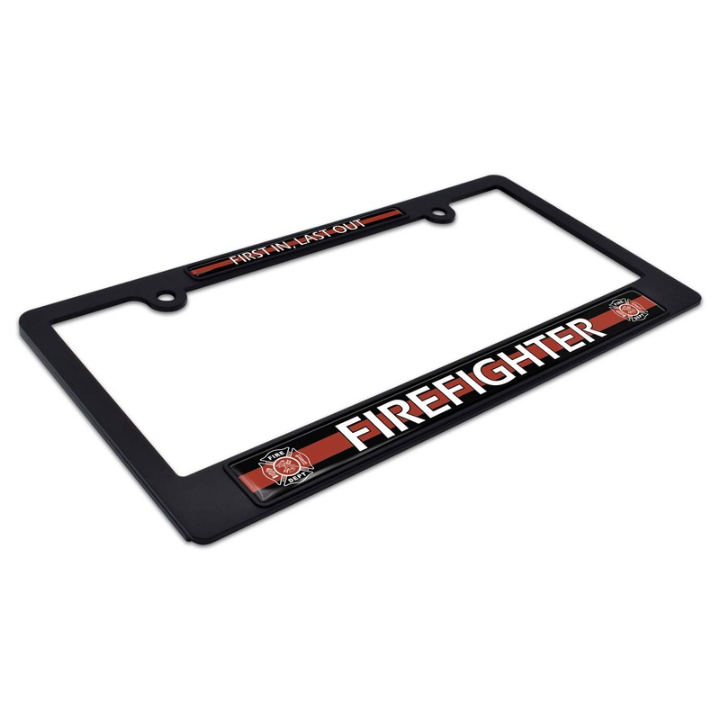Firefighter Black Plastic License Plate Frame