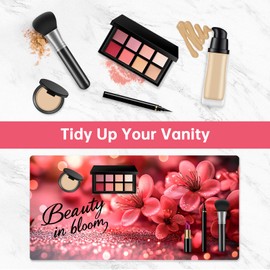 Dual-Sided Synthetic Leather Decorative Makeup Mat for Crafting, Furniture Protection, Scratch & Stain Resistant Surface Desk Pad, Waterproof Easy to Clean Vanity Protector (Floral Black)