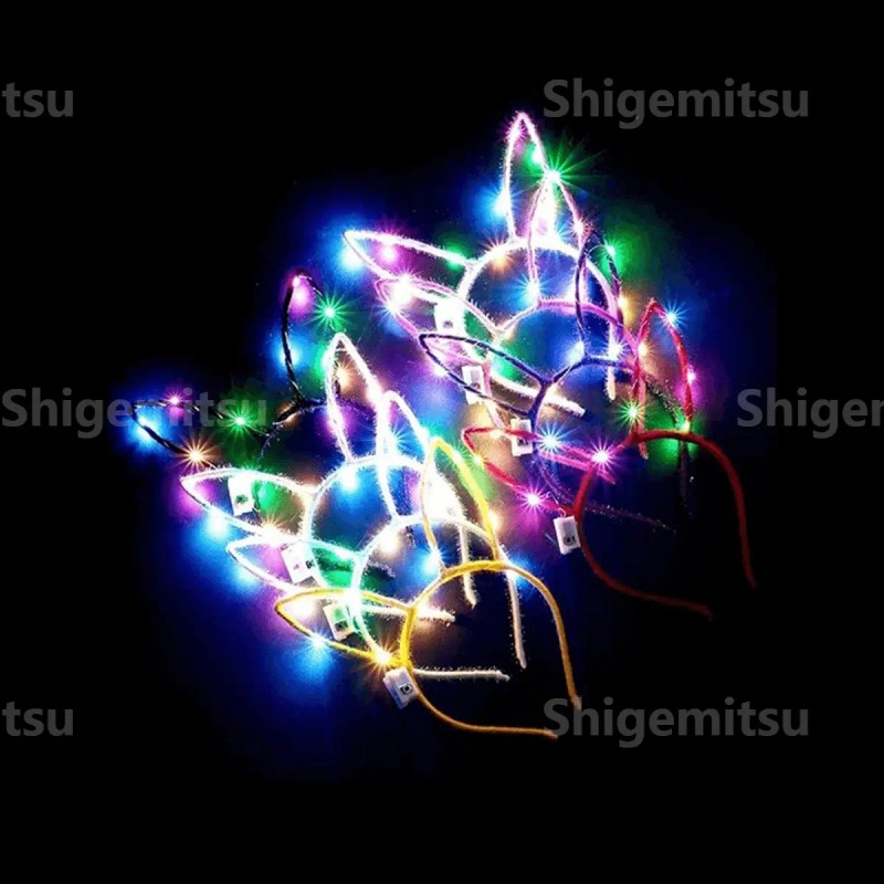 12 Tiaras Diademas Luz Neon Tocado Luminosa Orejas Fiestas