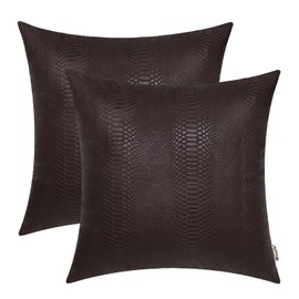 BRAWARM Brown Leather Throw Pillows 22 X 22 Inches, Snake Leather Pillow Covers Pack of 2, Faux Leather Decorative Pillow Covers for Couch Living Room Garden Bed Sofa Home
