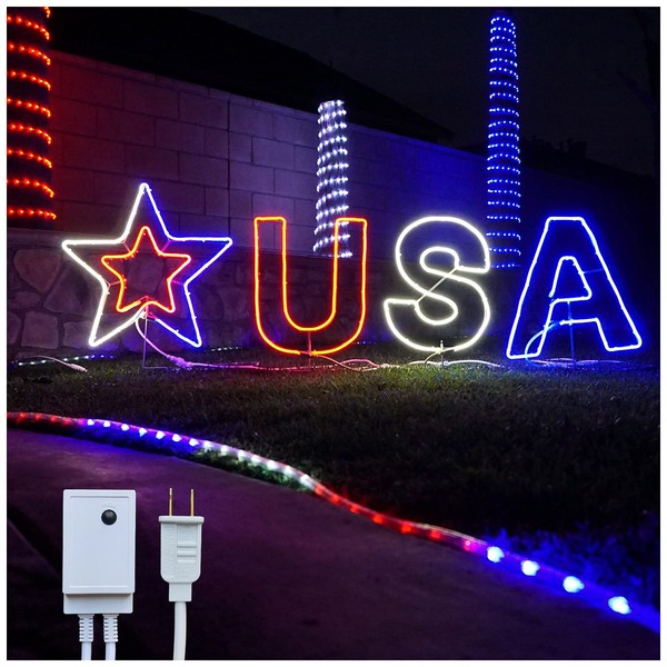 Russell Decor USA Patriotic Yard Sign Liights Star with 4-Level