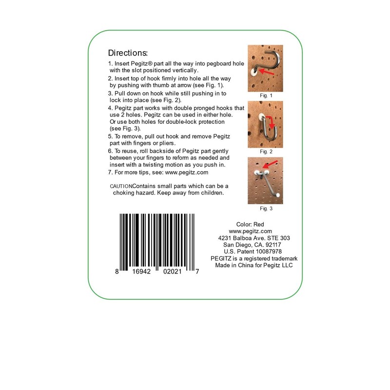 Pegitz Pegboard Peg Locks 50PCS (1/8 inch, Red)