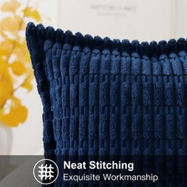 Otostar Cushion Cover Nordic Set of 2 Wheat Corduroy Stylish Cute Modern Zipper Interior Decorative Pillow Cover Zabuton Cover (17.7 x 17.7 inches (45 x 45 cm), Navy Blue