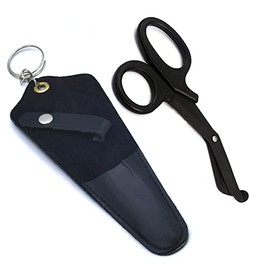 AAProTools Premium Shears with Leather Pouch Belt Clip Ring - EMT Trauma Shears Premium Fluoride Coated Titanium Scissors with Clip on Leather Holder