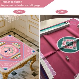 WZMYO Mahjong Mat, 31.5x31.5 Inch 3mm Thickened American Mahjong Mat for Table with Rules Printed,Anti-Slip, Noise Reduction Mahjong Gift (Pink)