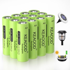 KEAOOD Ni-MH Rechargeable AA Solar Batteries 1.2v Pre-Charged 1300mAh Double A Battery for Solar Lights, String Lights，Pathway Lights (AA 1300mAh - Pack 12)