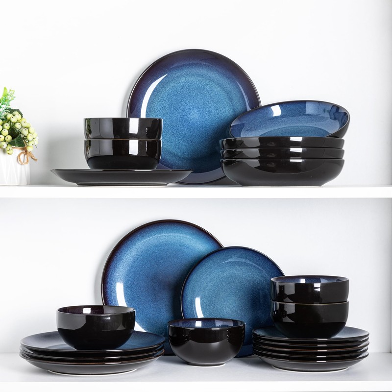 LERATIO Ceramic Dinnerware Sets for 4,Stoneware Coupe Plates and Bowls