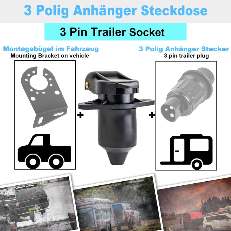 CXTM 3-Pin Trailer Socket 3-Pin Trailer Adapter 3-Pin Socket 12