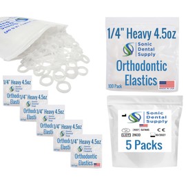 1/4 Inch Orthodontic Elastic Rubber Bands - 500 Pack - Clear Latex Free, Heavy 4.5 Ounce Small Rubberbands, Braces, Dreadlocks Hair Braids, Tooth Gap, Packaging, Crafts - Sonic Dental - Made in USA