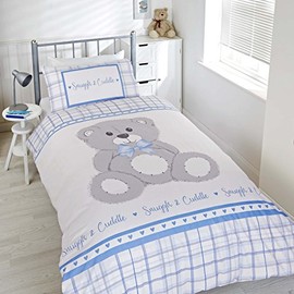 Chilldren Bedding Set, Blue Single Duvet Cover for Boys and Girls featuring Teddy Bear, Snuggle and Cuddle Duvet Cover Set