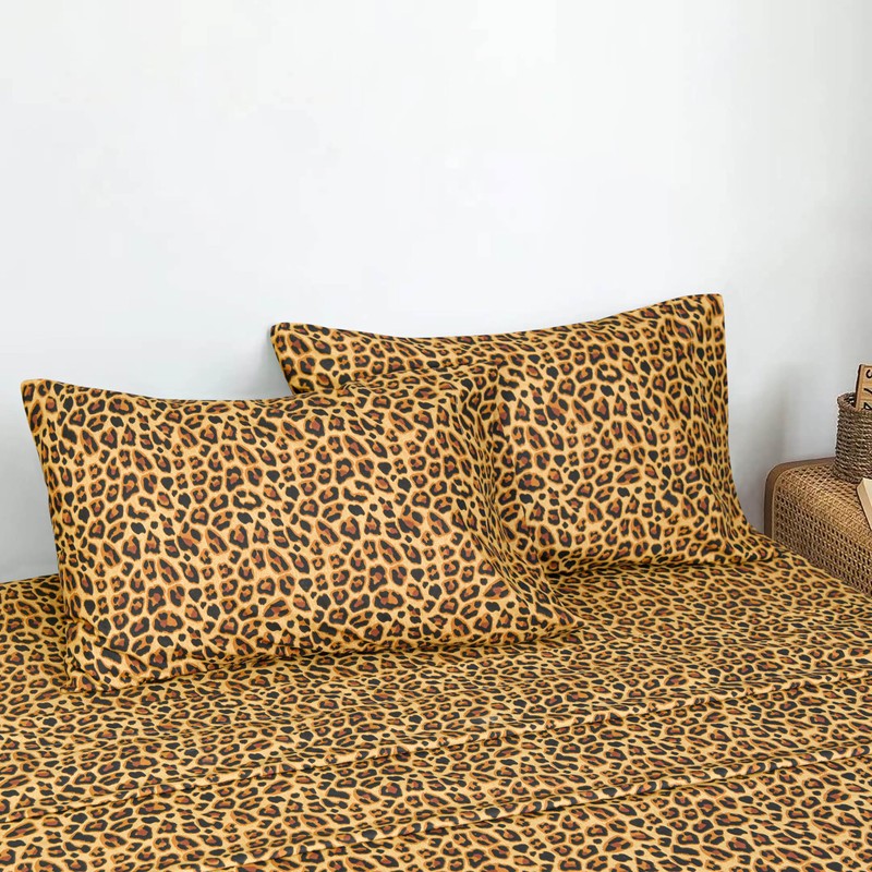 Sleepdown Cotton Bed Sheet Set - Leopard Brown, Full