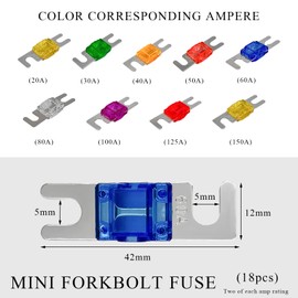 Ohleats 18 PCS Mini ANL Fuse, ANL Blade Fuse 20A 30A 40A 50A 60A 80A 100A 125A 150A for Marine Audio, Plated ANL Fuse Replacement for Automotive Audio Video Electrical System