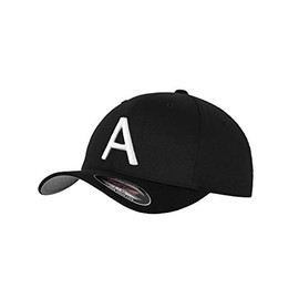 Gidutex Flexfit Original Black Baseball Cap Wooly Combed Hat Including Initial Letters in 3D Stick White (Wooly Combed) - a, size: s-m