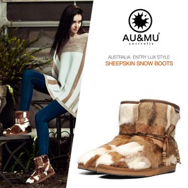 AUMU Women's Classic Mini Sheepskin Winter Boot Fur Boot Chestnut Size 7