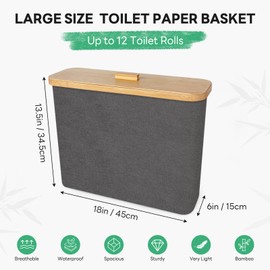 Toilet Paper Storage Basket, Toilet Paper Organizert for Bathroom Storage, Bamboo Basket Bin for Toilet Tank, Toilet Paper Holder Dispenser, 12 Rolls Compatible, Bathroom Accessories Holde
