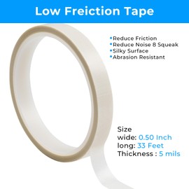 HHZZMIAO Low Friction Tape,1/2 inch x 33 Ft,Drawer Slide Tape,Curtain Glide Tape,Drawer Glide Tape,Squeak Resistant Tape,Abrasion Resistance Tape,Surface Protection Tape for Wood,Cabinet (White
