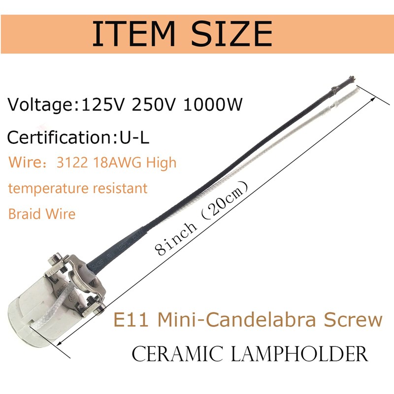 JNXQWE E11 Mini Candelabra Ceramic Screw Lamp Holder Base Socket,2-Pack