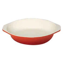 Vogue GH316 Cast Iron Rounded Gratin Dish, 400 mL Capacity, Orange