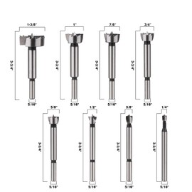 Vearter 8PCS Forstner Drill Bit Set, 1/4''-1-3/8'' High Carbon Steel Multi-Tooth Woodworking Tools with Round Shank, Self-Centering Hole Saw Cutter Hinge Boring Bits Kit for Wood, MDF, Particleboard