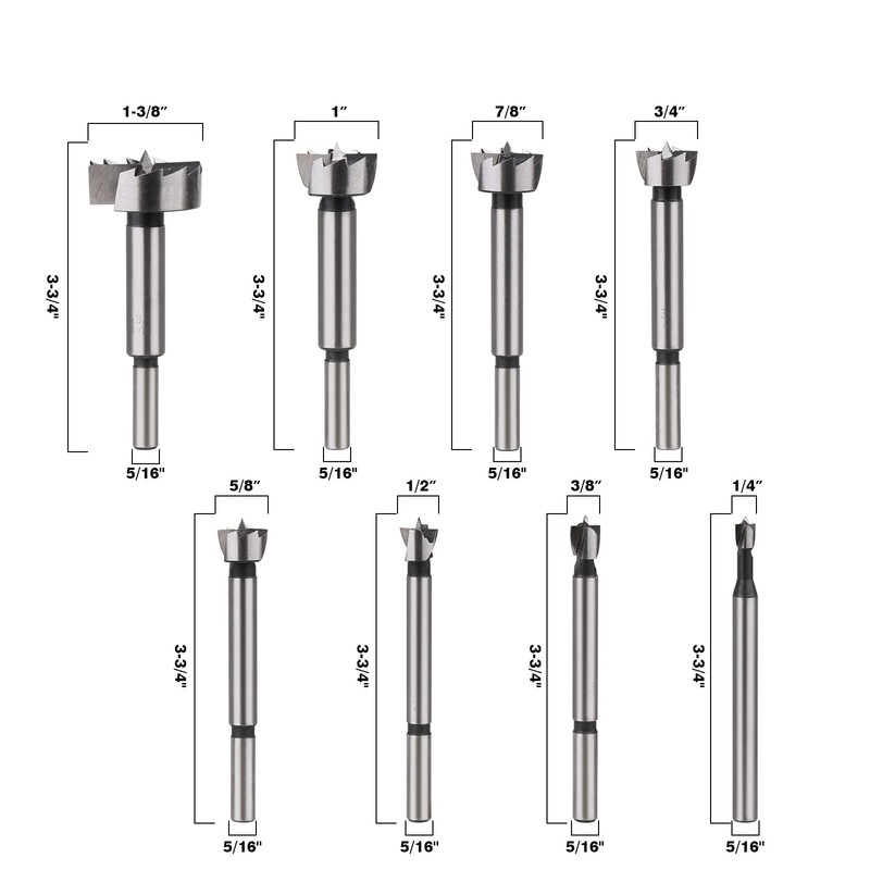 Vearter 8PCS Forstner Drill Bit Set, 1/4''-1-3/8'' High Carbon Steel