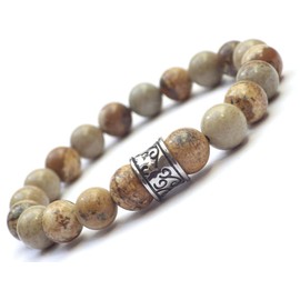 Braunes Herrenarmband aus Edelstahl mit Volutenmustern und Jaspis-Perlen