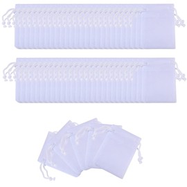 AKOAK 50 Pcs 5 x 7cm Velvet Drawstring Bag, Small Jewelry Gift Display Packaging Bag, Candy Gift Bag, Party Holiday Christmas/Wedding Gift Bag (White)