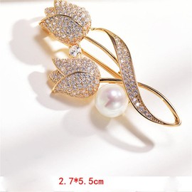 Tulip Brooch Rhinestone Tulip Pearl Brooch Corsage Crystal Pearl Brooch Rhinestone Tulip Flower Brooch Clothing Fashion Accessory Lady Elegant Dress Decoration