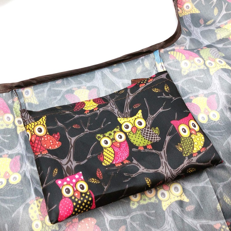 allydrew Large Foldable Tote Nylon Reusable Grocery Bag, Owls
