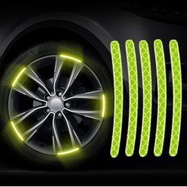 NightStk 20pcs Car Wheel Hub Reflective Sticker Safety Luminous Reflective Stripe Car Tire Rim Sticker Exterior Decoration Universal for Car Vehicle Truck