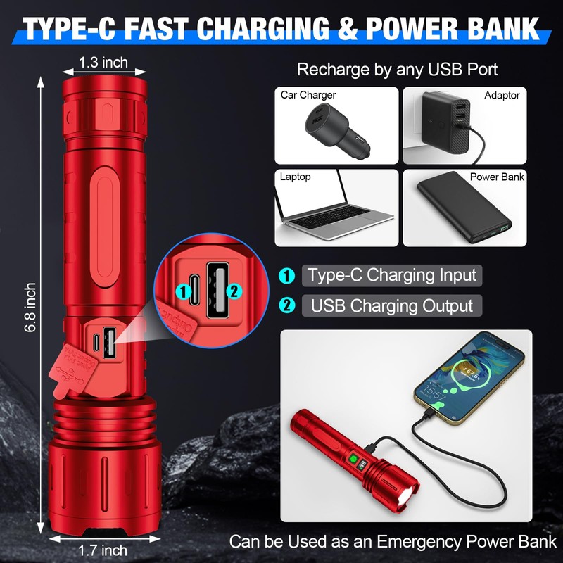Banral Flashlights High Lumens Rechargeable, Super Bright LED Powerful Flashlight,