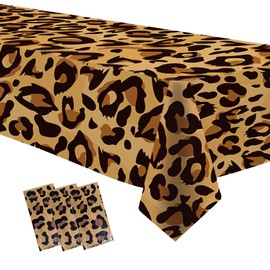 Xenorik Leopard Print Party Tablecloths Supplies, Disposable Cheetah Print Party Decorations Table Cover, Safari Animal Leopard Theme Birthday Baby Shower Table Cloths, 3 Pack, 54in x 108in