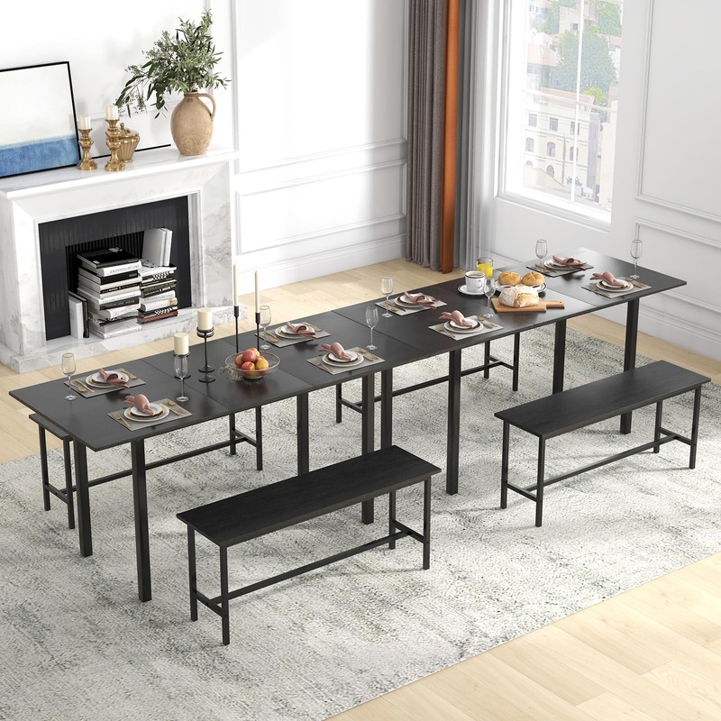 Giantex Dining Room Table Set for 4-6, 63” Extendable 3-Piece