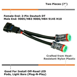 iJDMTOY Y-Shape Dual Outputs 9145 H10 9006 to Deutsch DT DTP Adapters Connectors Splitters, Compatible With Dual LED Pod Lights, LED Light Bar, LED Work Lamps, Fog Lights, etc