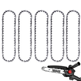 WIRSHO Pack of 5 8 inch chainsaw chains with 48 drive links, 1.1 mm (0.043 inch) gauge, 1/4 inch LP pitch saw chains for 20 cm chain guides, replacement chain for mini handheld chainsaw for trees,